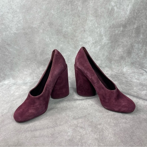 Tory Burch Lucia Suede Chunky Heels In Fig Maroon Women's Size 5 - Picture 11 of 11